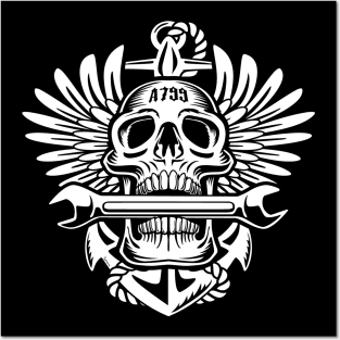 Naval Aviation A799 Skull with Wings, Wrench, and Anchor Posters and Art